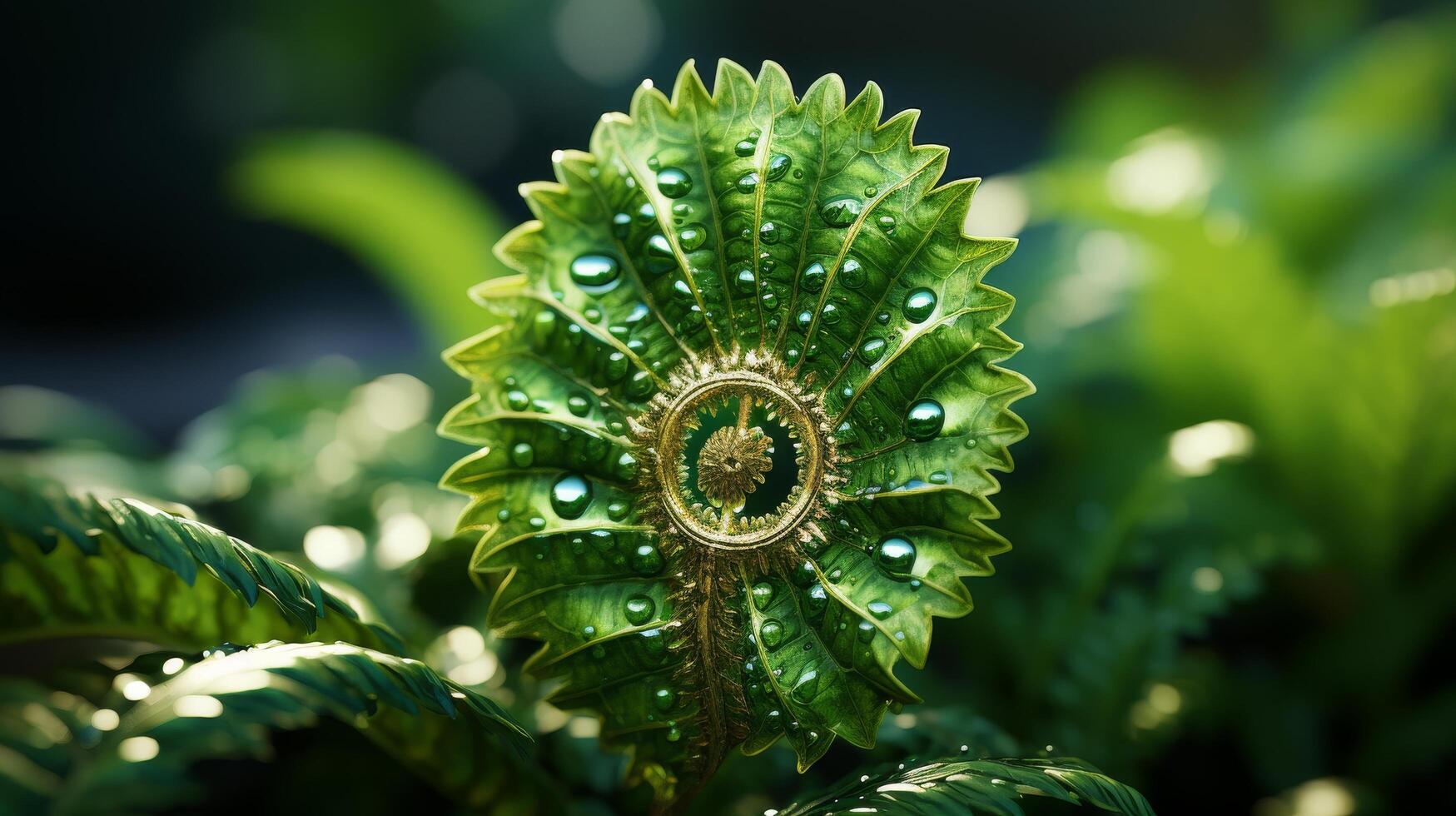 Decorative tropical plant with water droplets photo