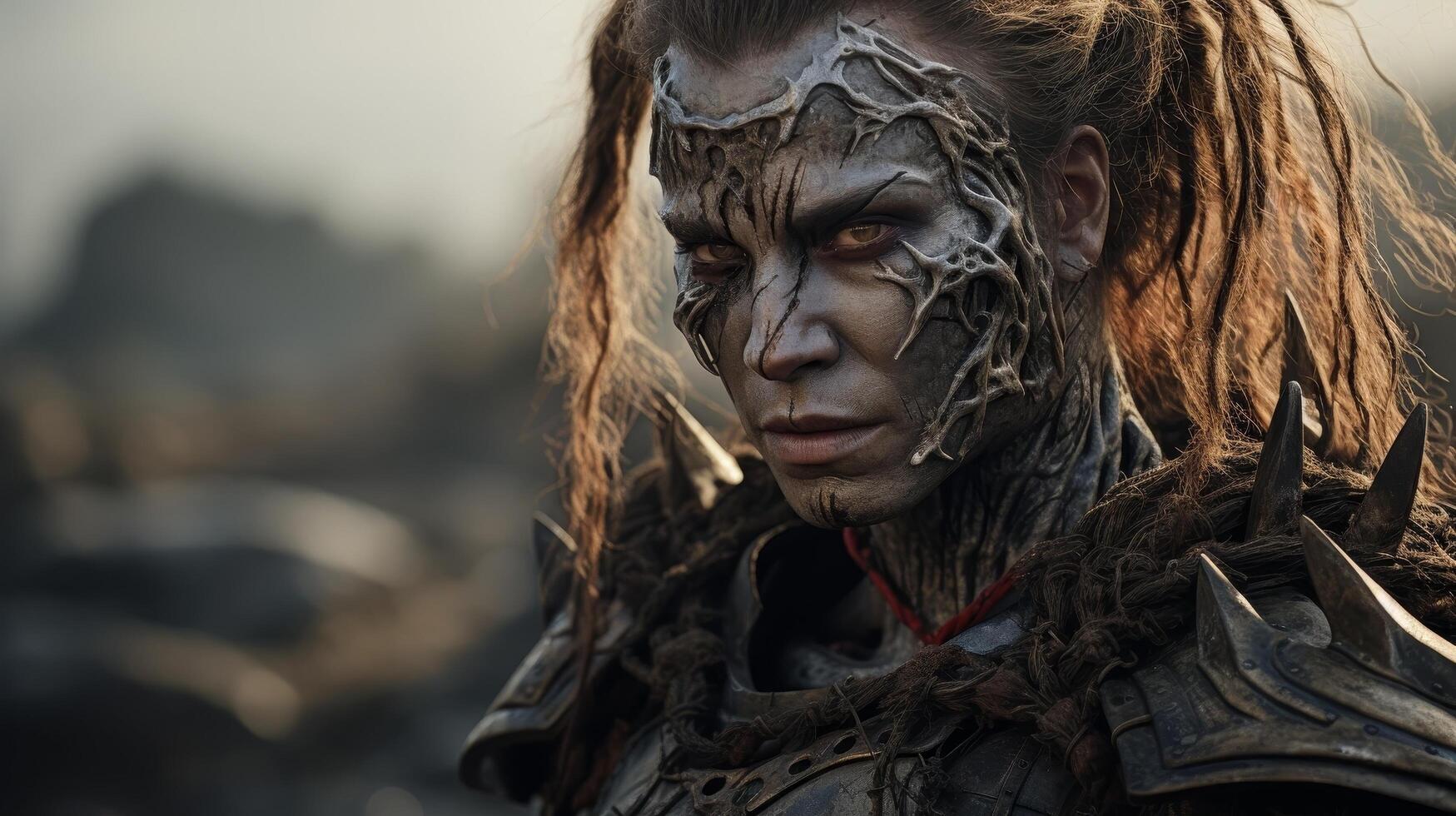 Fierce warrior with intricate face paint photo