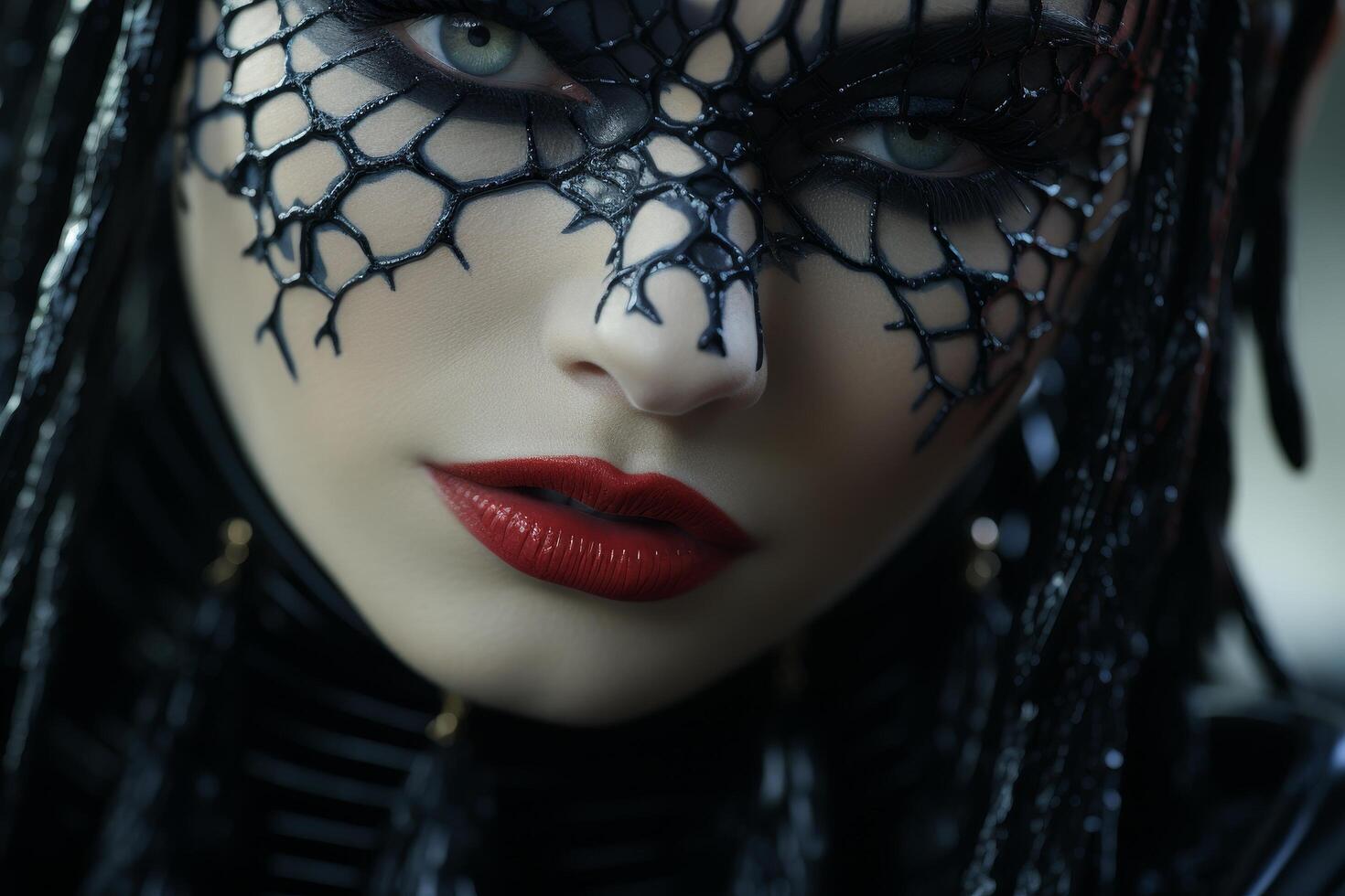mysterious woman with dark makeup and veil photo