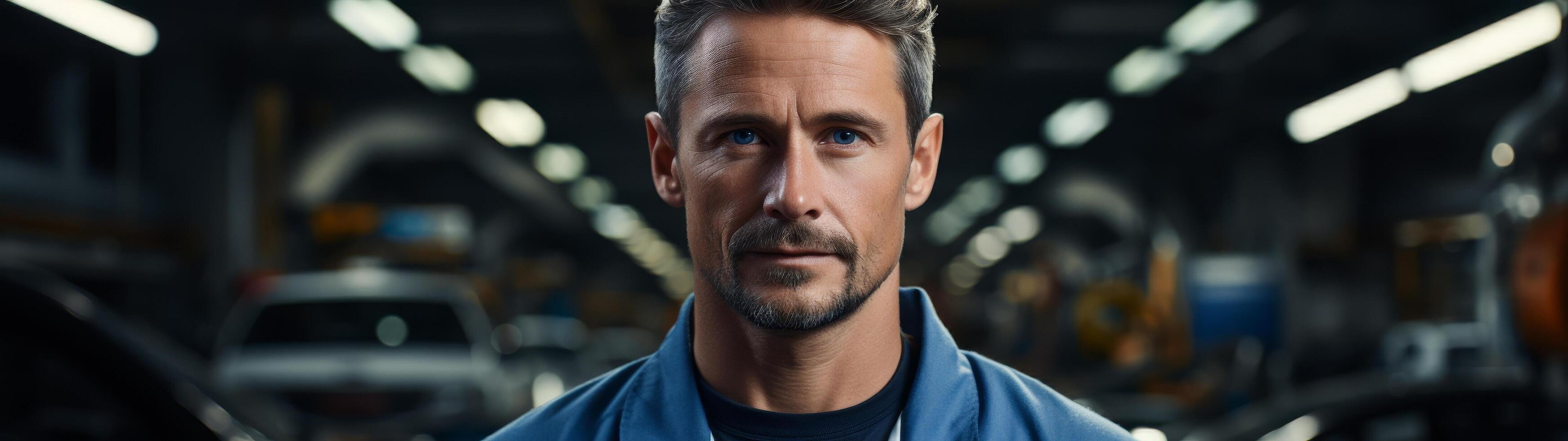 serious man in auto repair shop photo