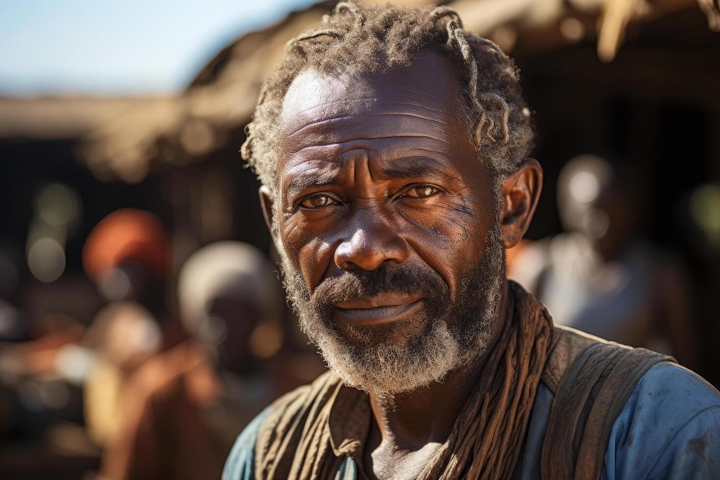 close up portrait of an elderly african man with a weathered face and beard photo