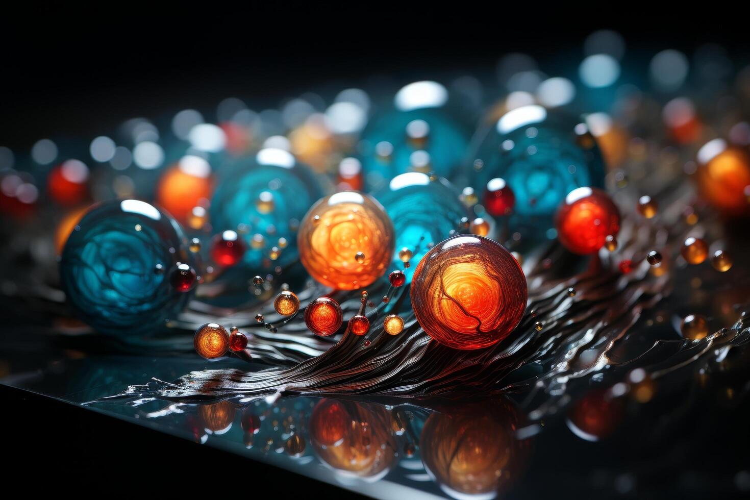 Vibrant glass ornaments and feathers photo