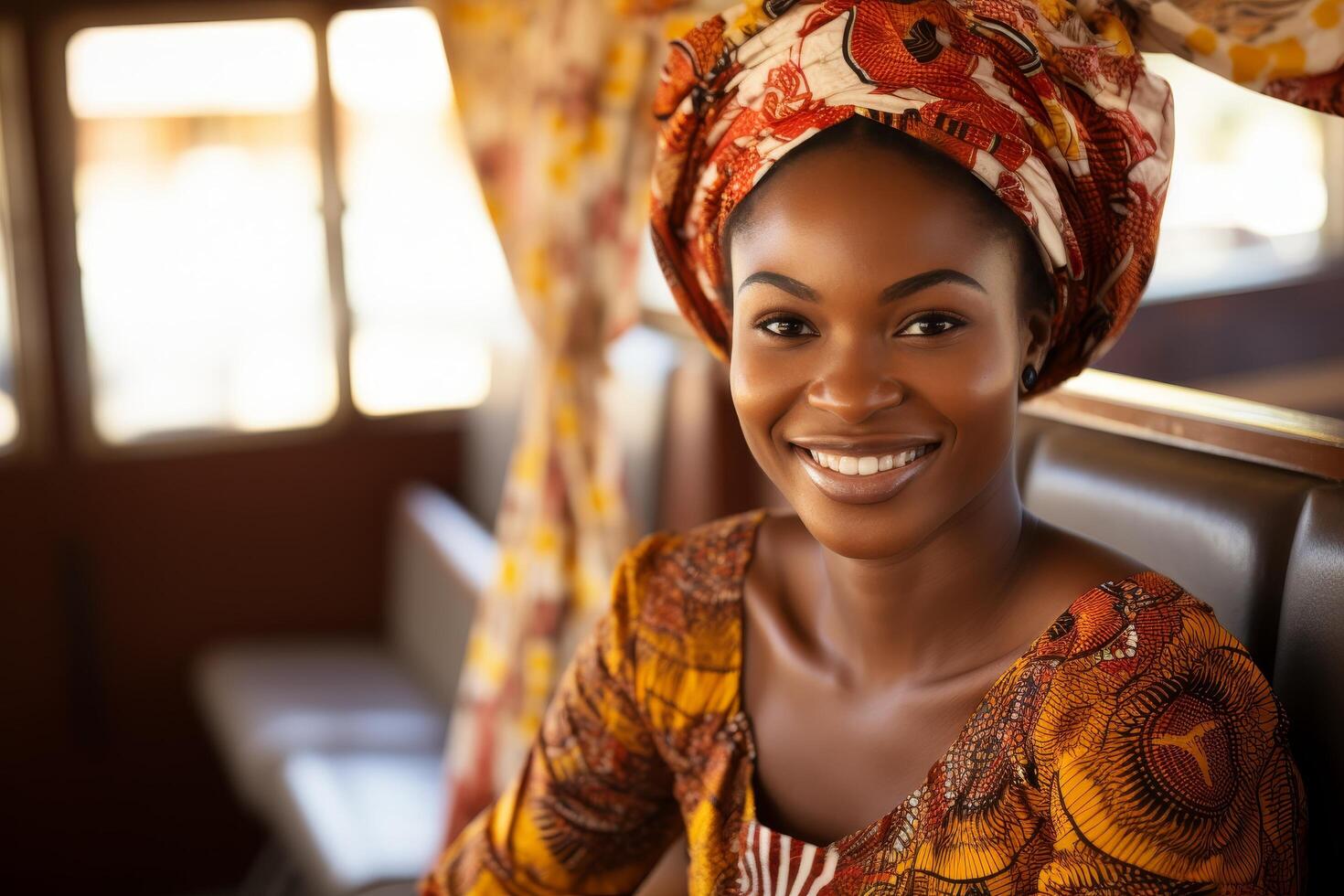 Smiling woman in colorful traditional african clothing photo