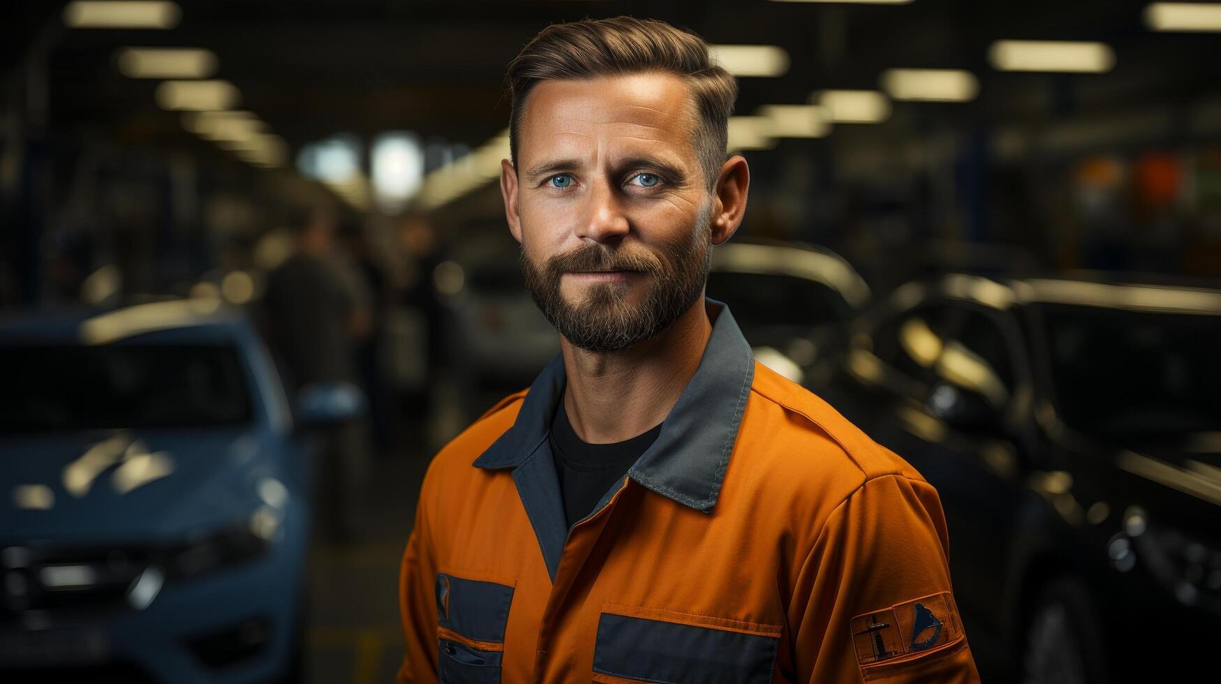 Confident mechanic in orange workwear photo