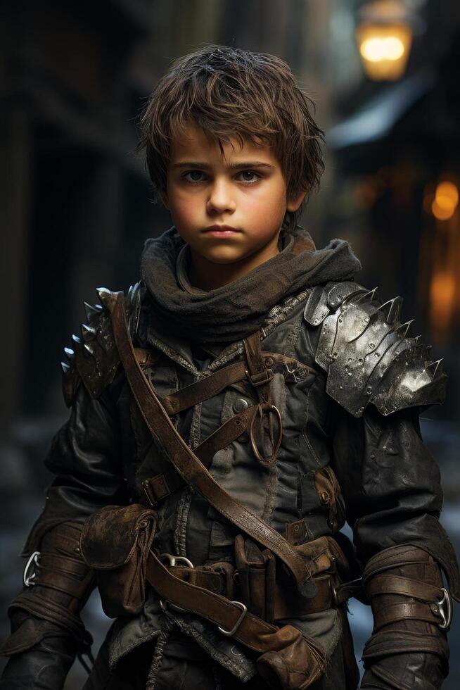 Determined young warrior in battle gear photo