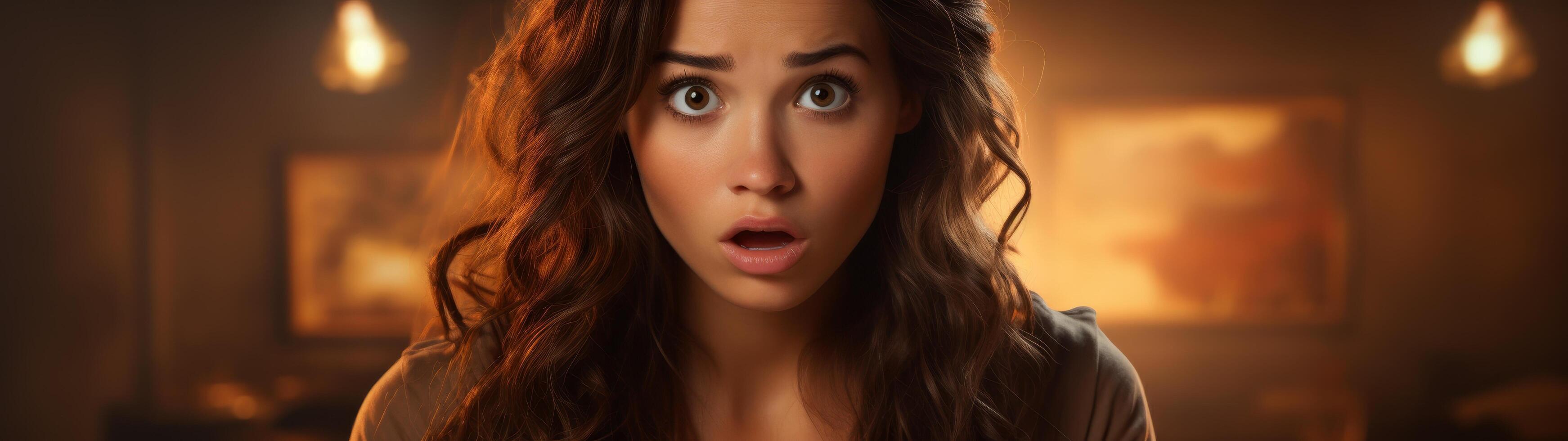 Surprised woman with curly hair photo