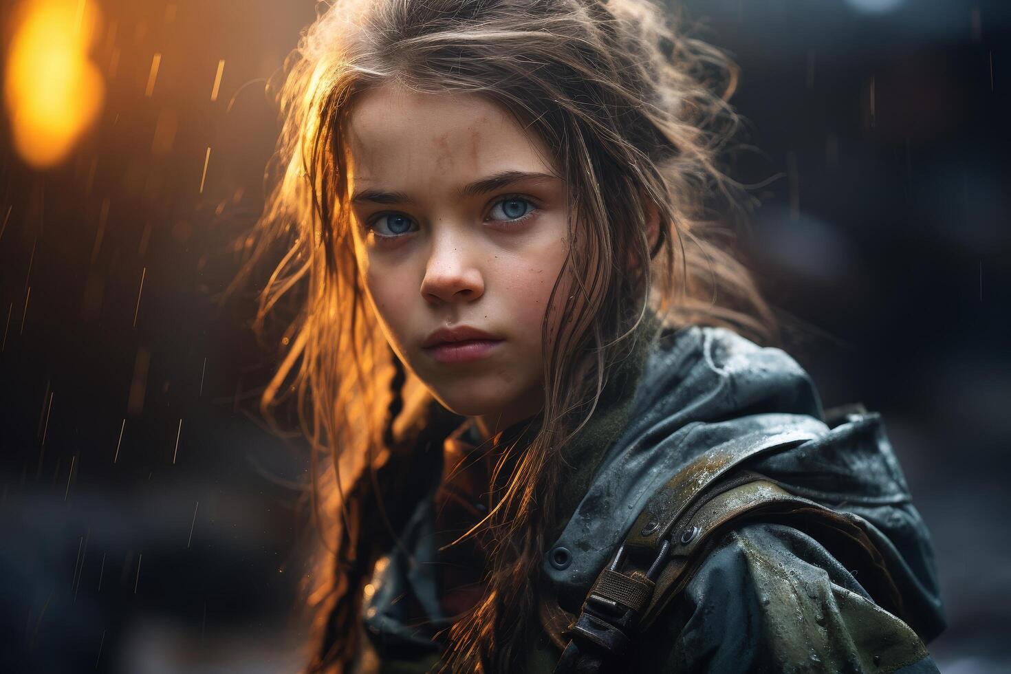 Determined young woman in the rain photo