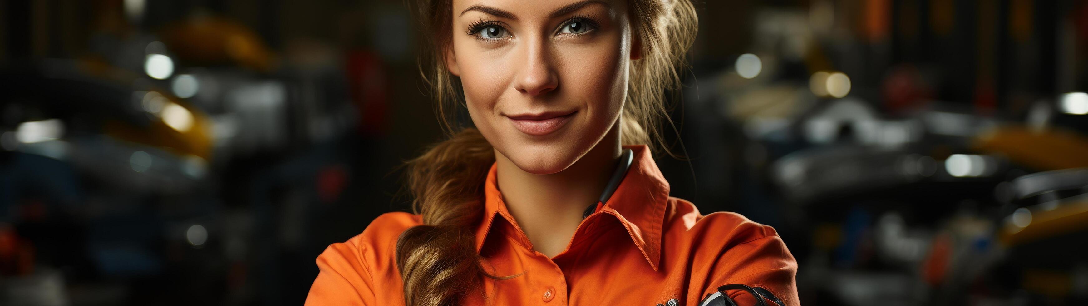 Confident woman in orange uniform photo