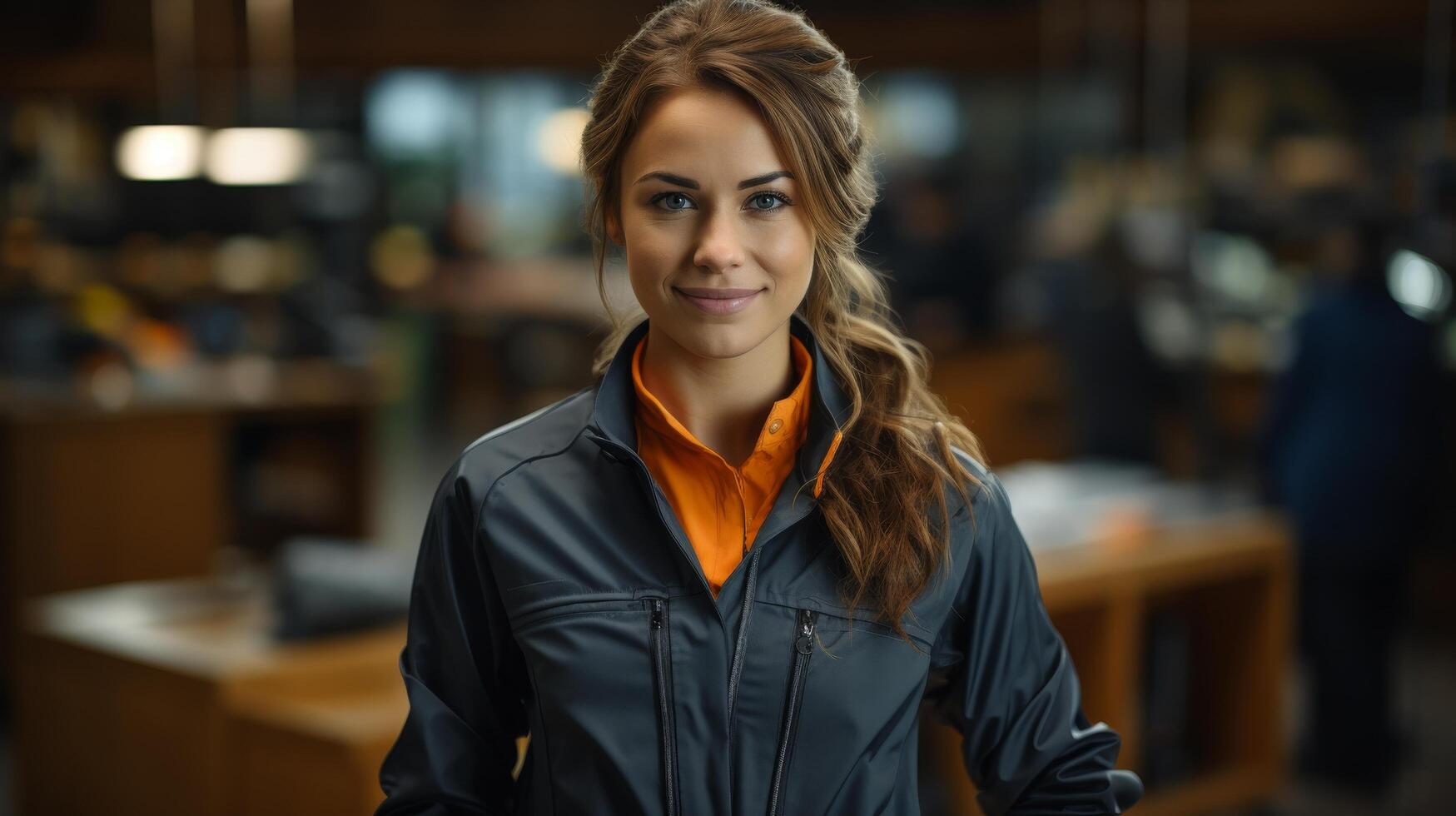 woman in casual outdoor jacket smiling photo