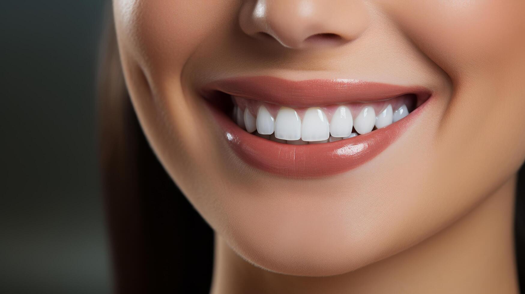 close up of a smiling womans lips and teeth photo