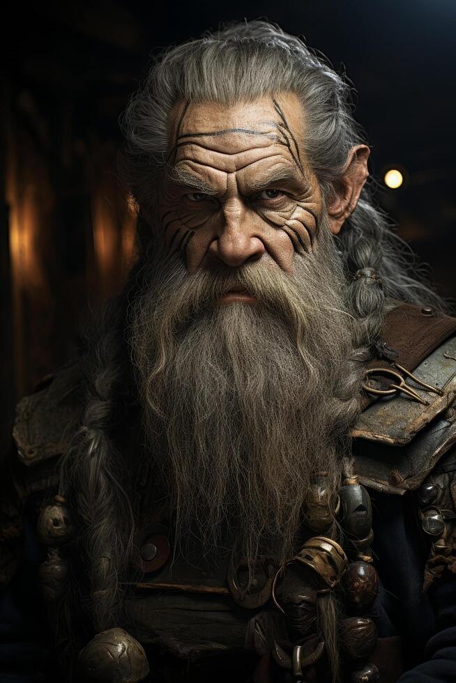 Rugged elderly man with long beard and weathered face photo