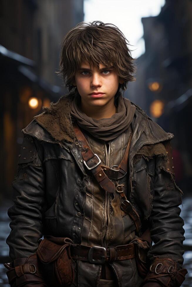 young adventurer in dark winter clothing photo