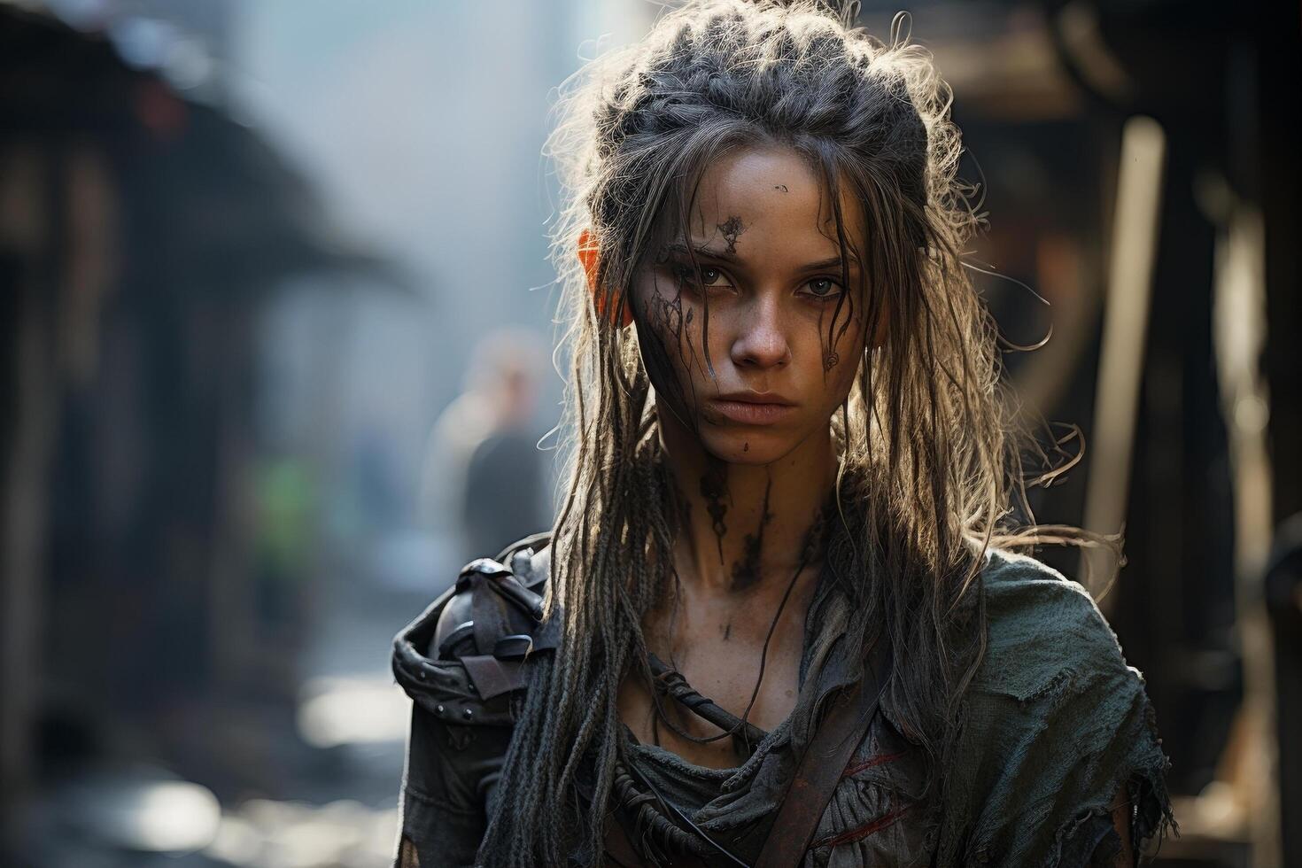 Mysterious woman with dreadlocks and face paint photo