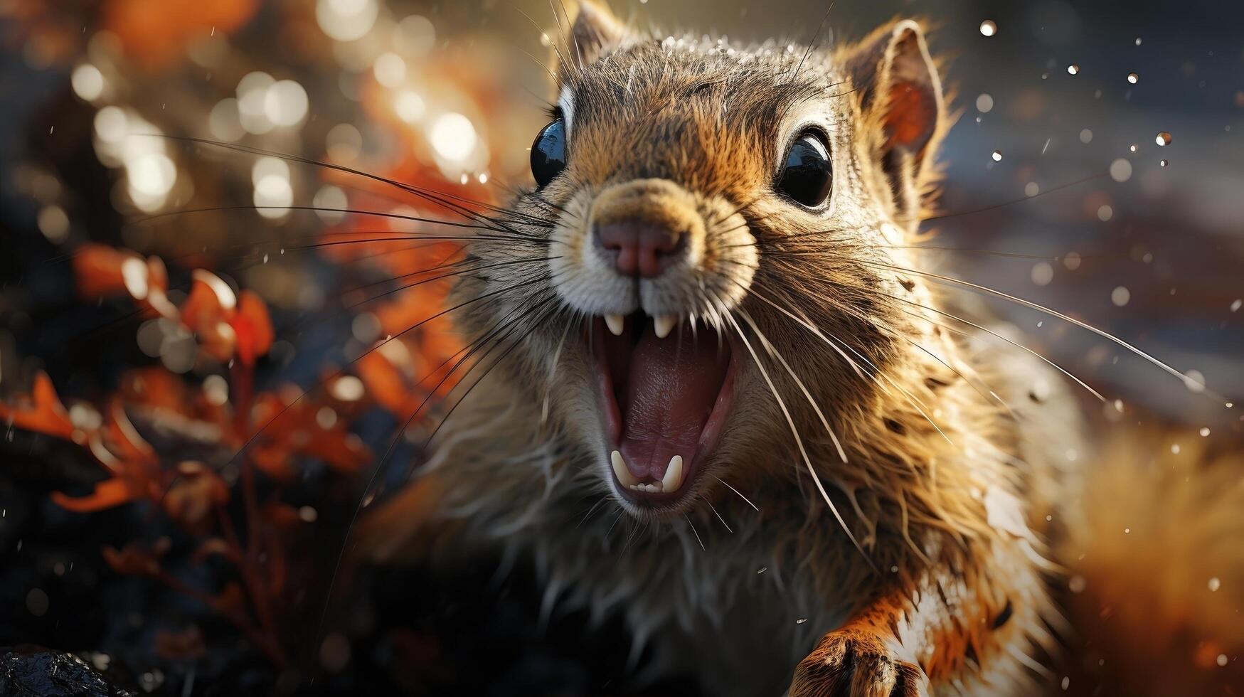 Closeup of a curious squirrel with an open mouth photo