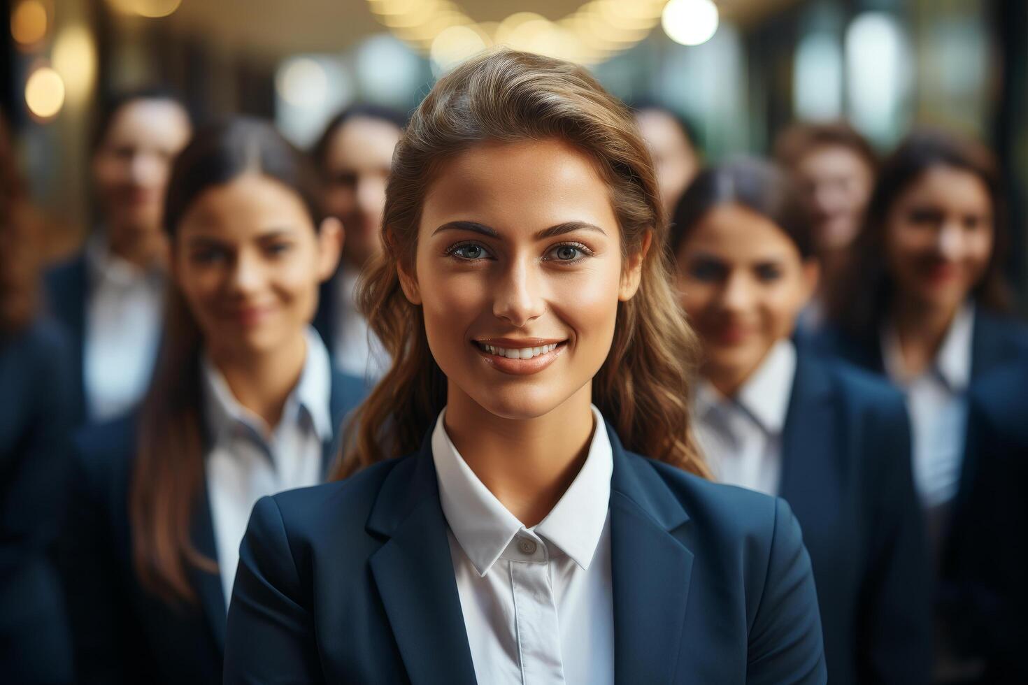 Confident businesswoman smiling in a crowd photo