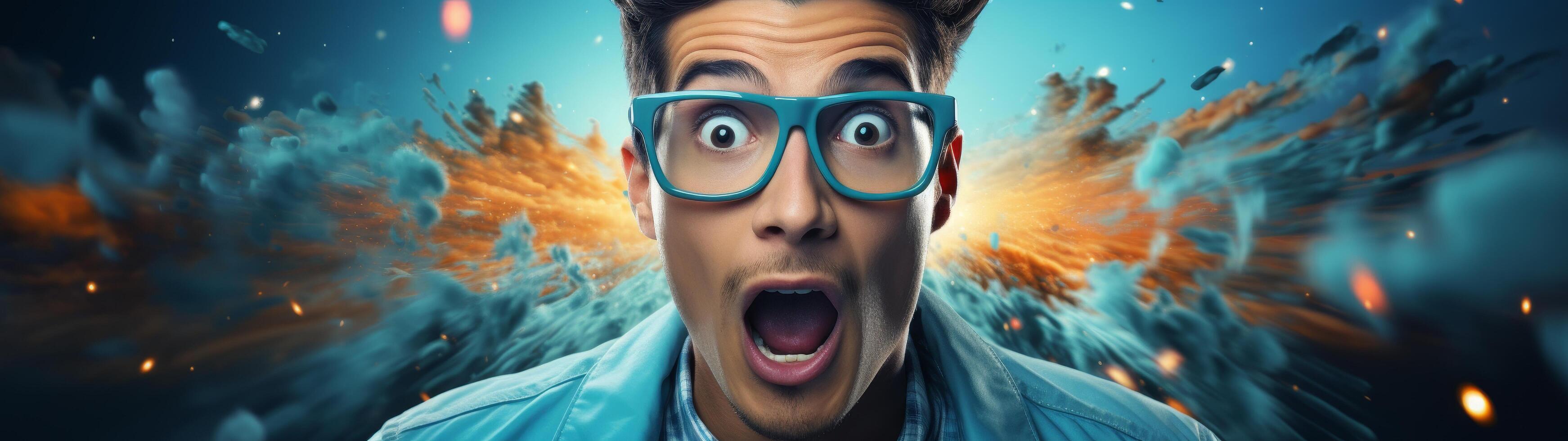 surprised man with glasses in dramatic scene photo