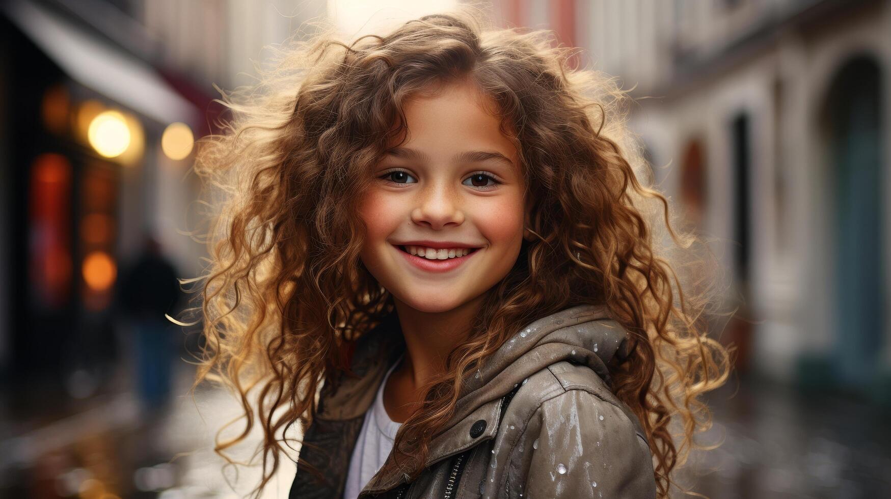 smiling girl with curly hair photo