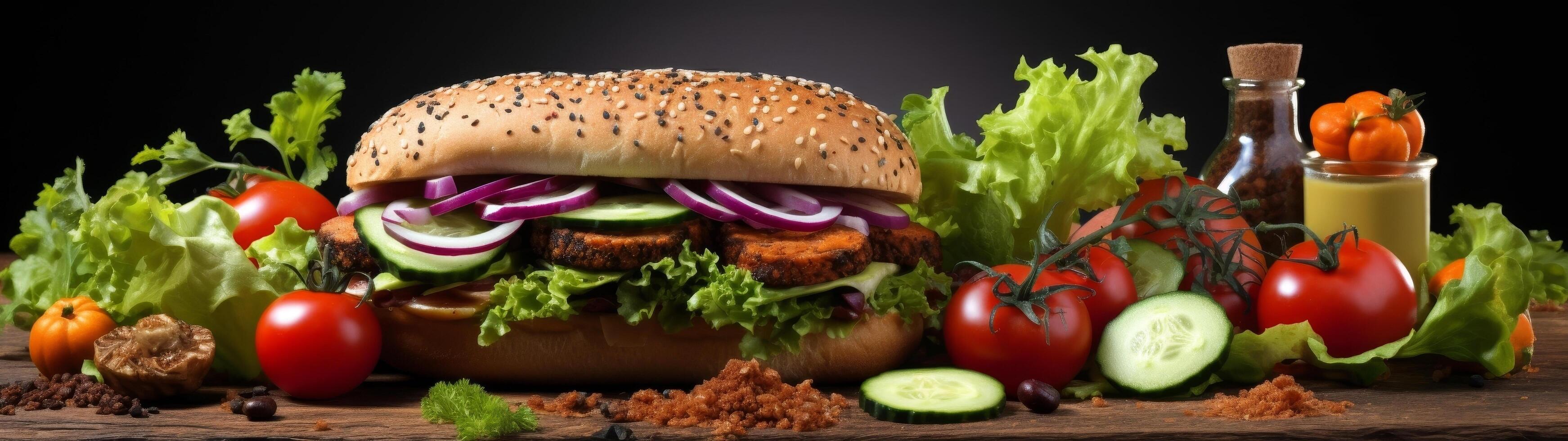 Delicious Vegetarian Burger with Fresh Ingredients photo