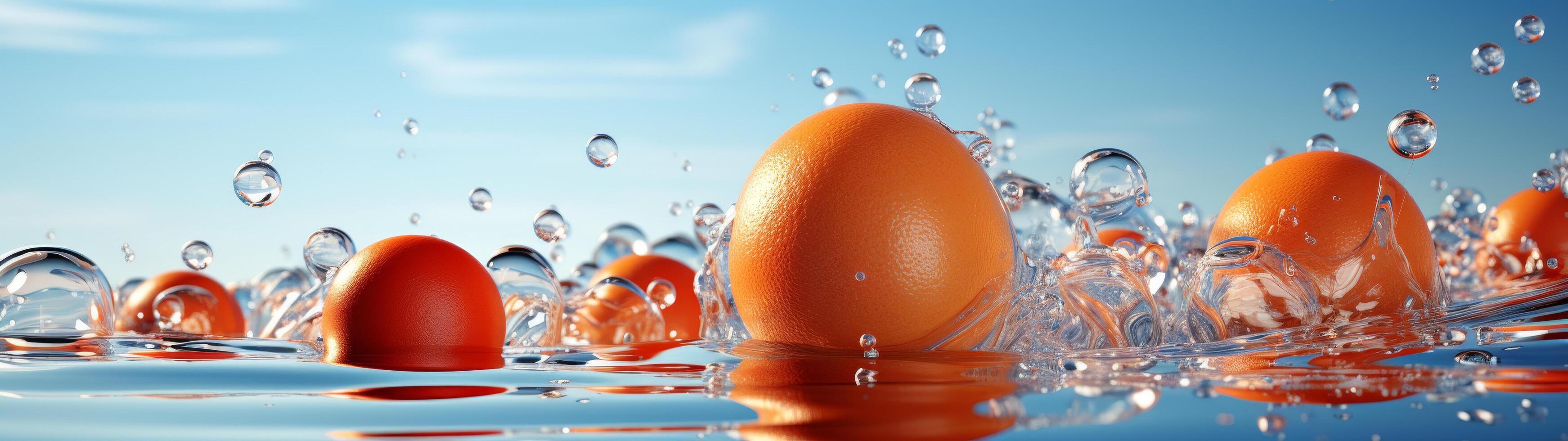 Refreshing oranges in water photo