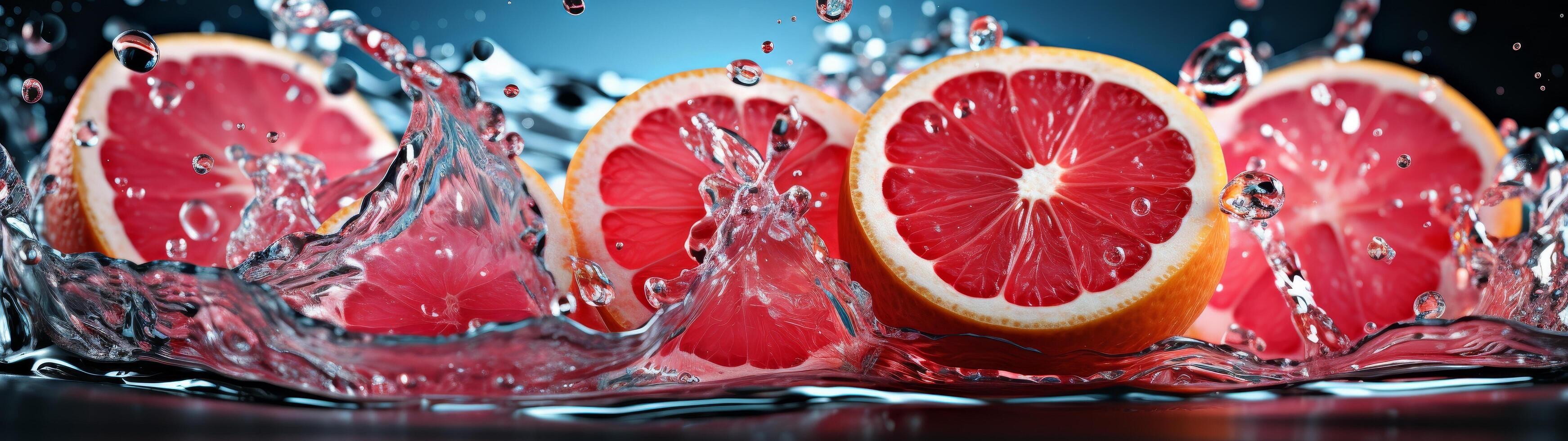 Refreshing grapefruit slices in water splash photo
