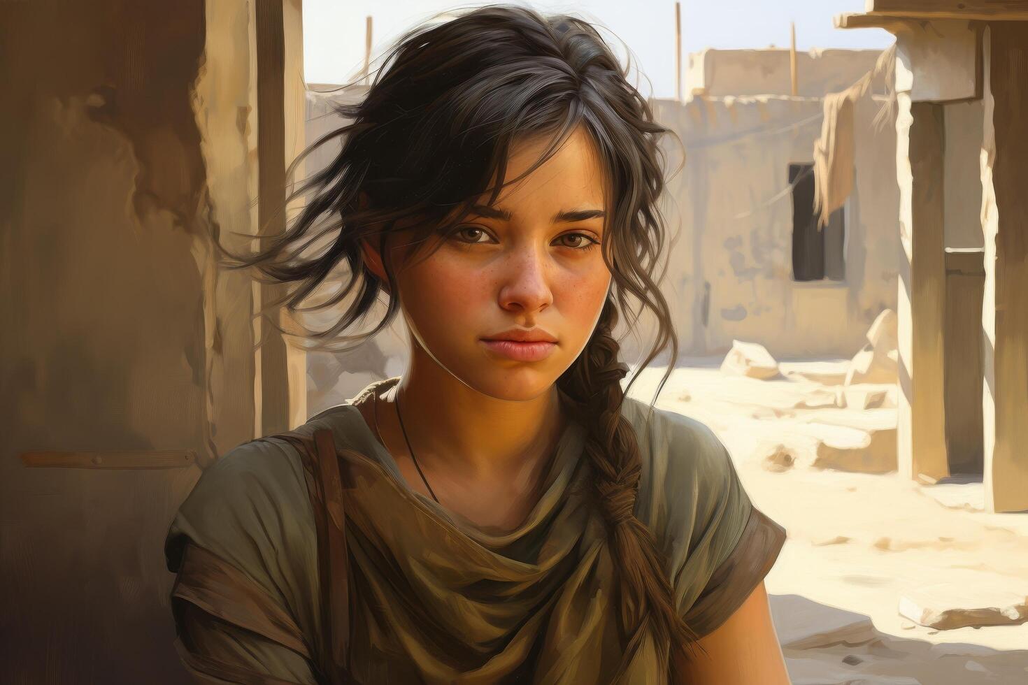 Portrait of a young woman with a serious expression photo