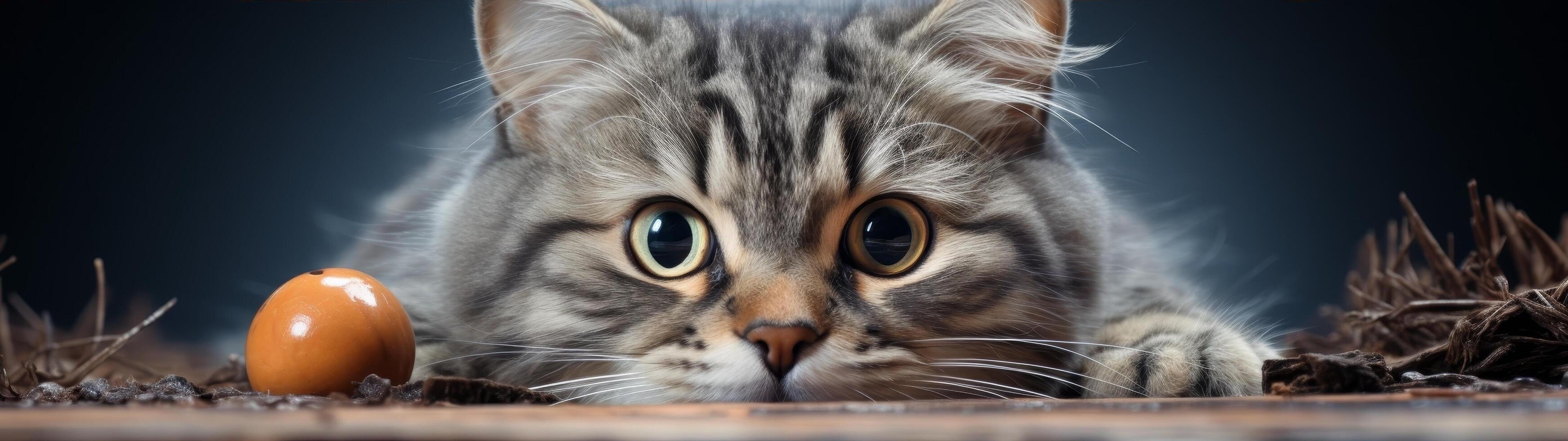 curious cat peeking out from behind leaves photo