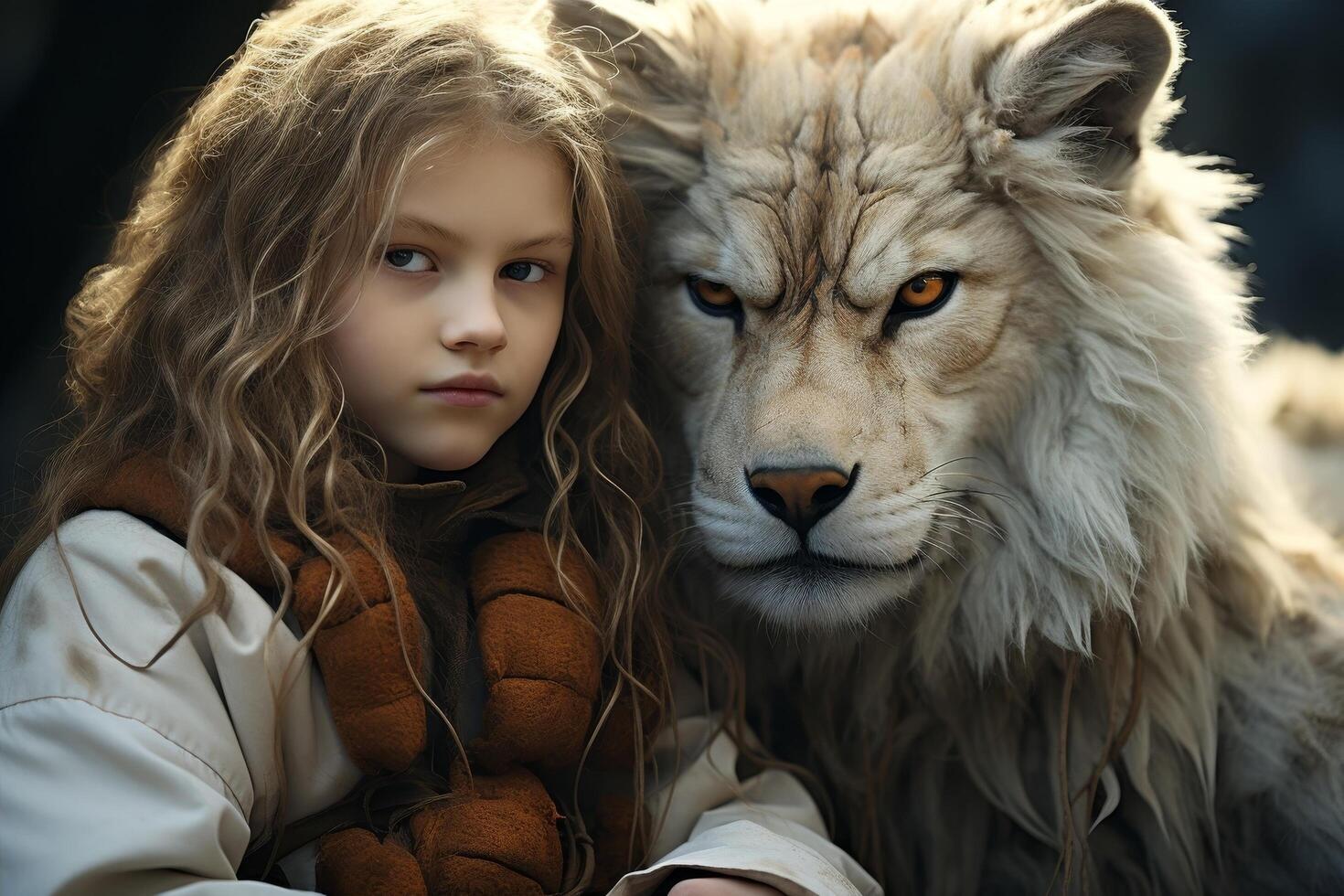 girl with white lion photo