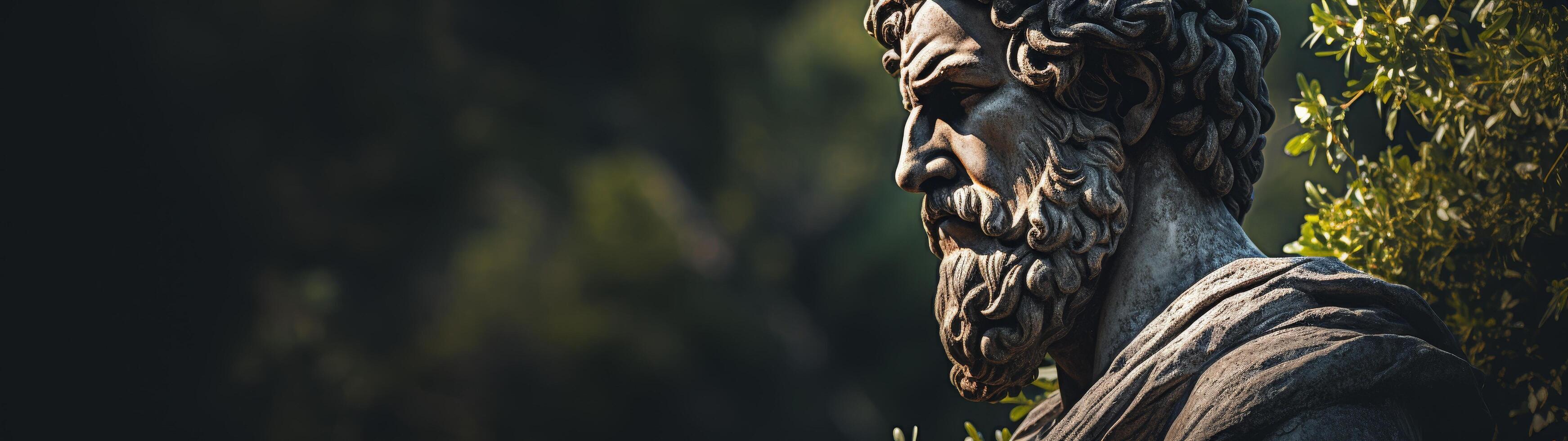 Mysterious ancient stone statue in a garden photo