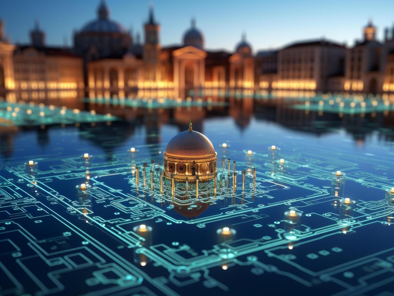futuristic cityscape with domed architecture photo