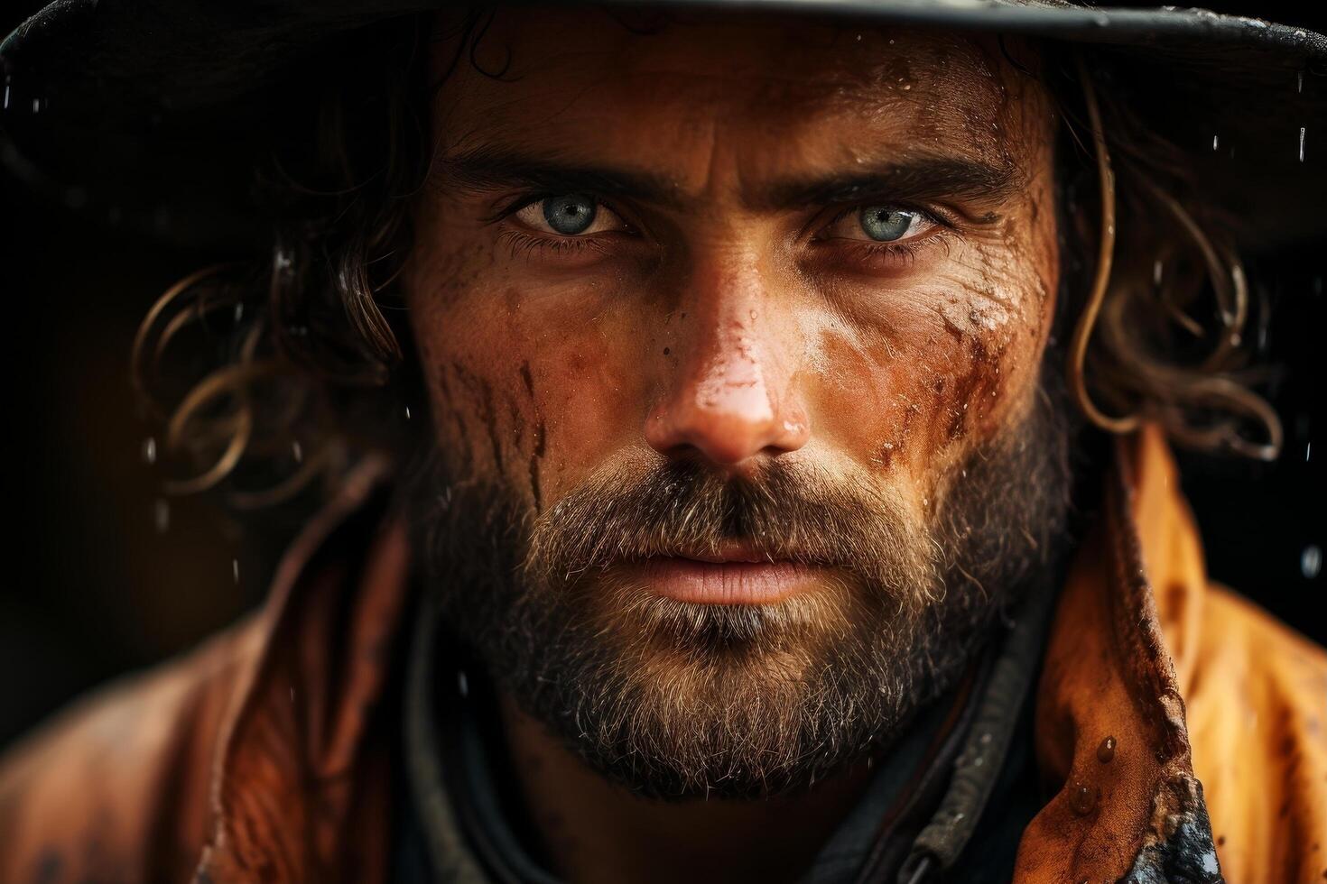Rugged man with intense gaze photo