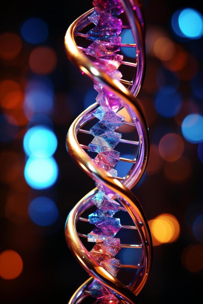 Vibrant DNA helix structure with colorful crystal formations photo