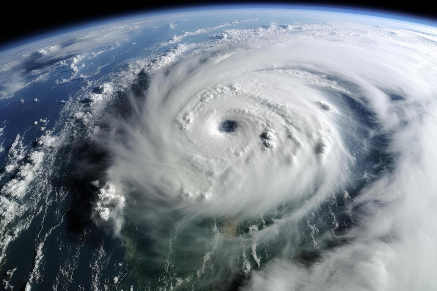 Powerful hurricane swirling over the ocean photo