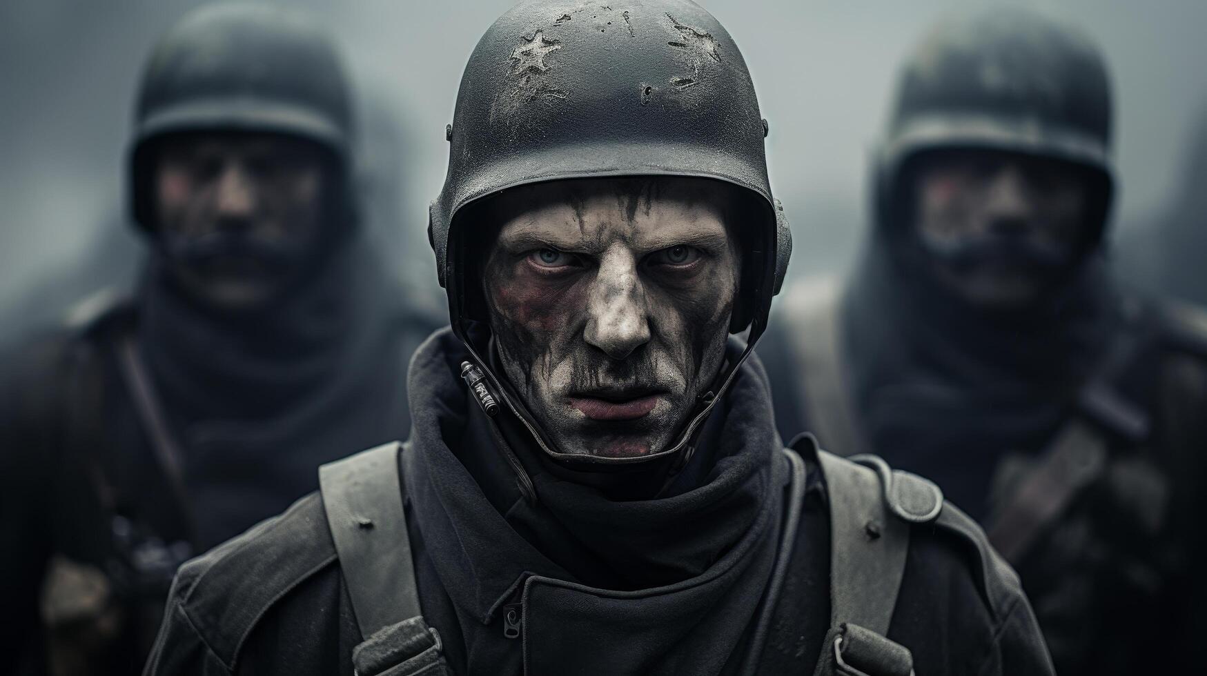 Gritty portrait of a serious soldier in combat gear photo