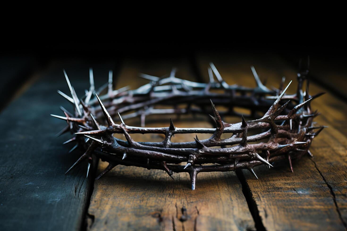 crown of thorns on wooden surface photo