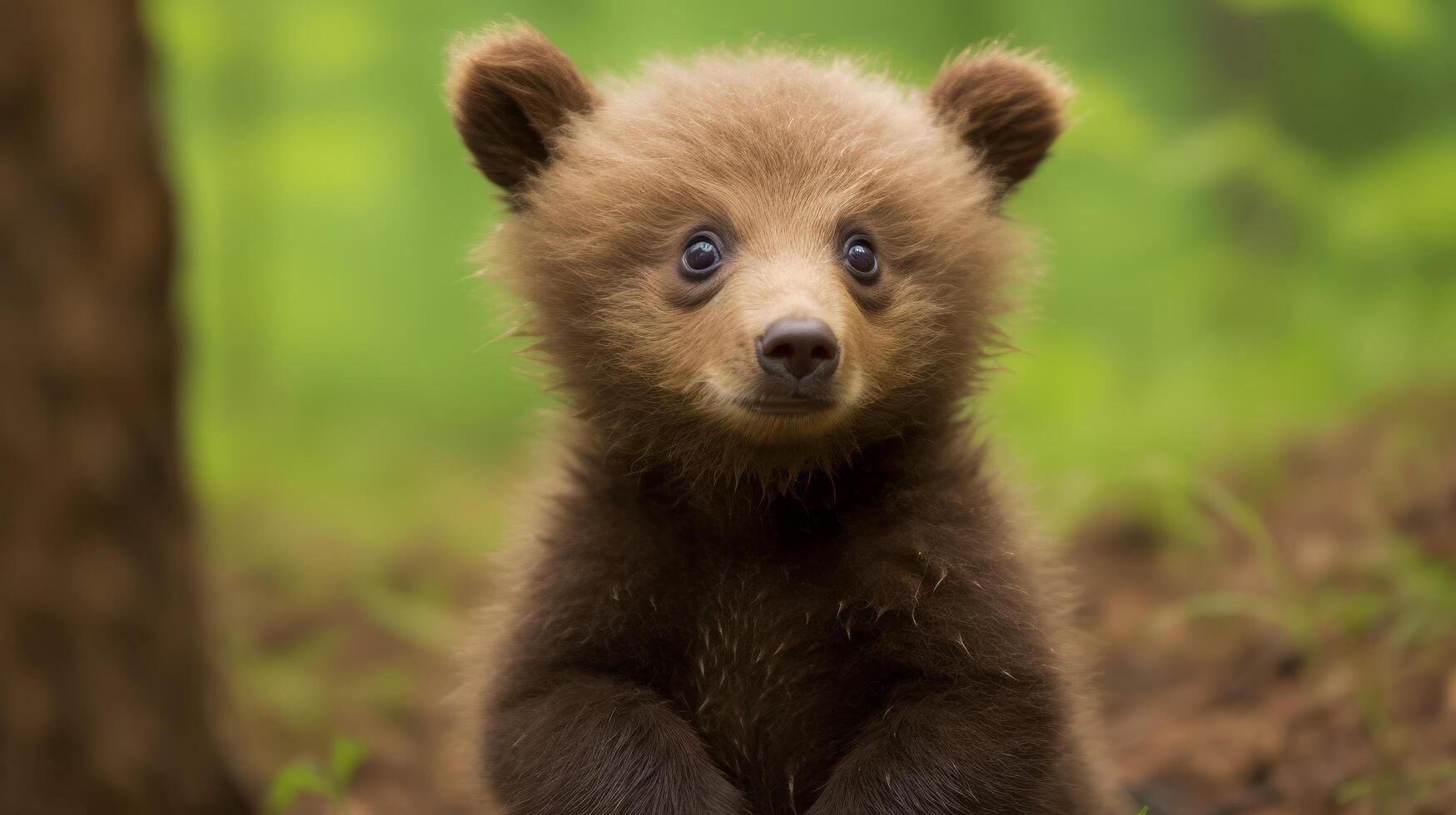 Adorable brown bear cub in the wild photo
