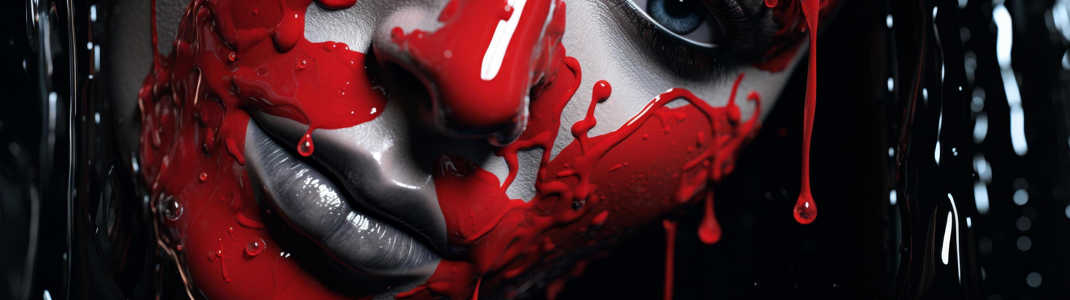 abstract red paint splatter on dark background photo