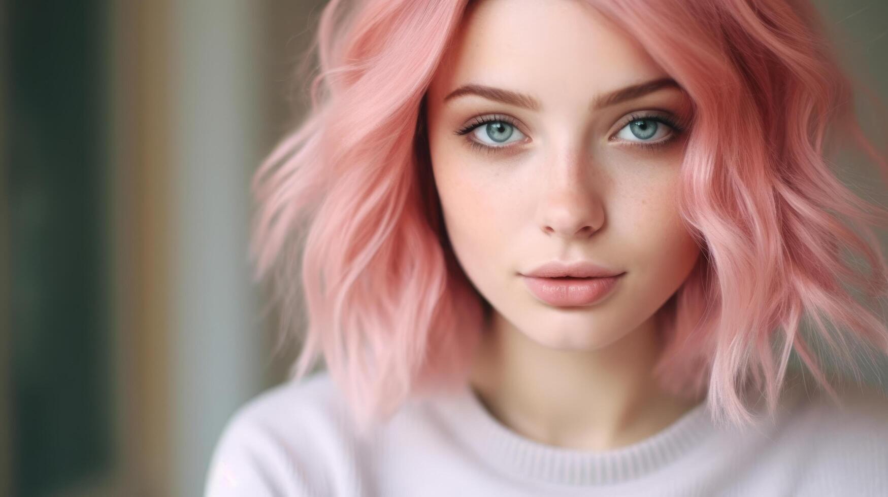 portrait of a woman with pink hair photo