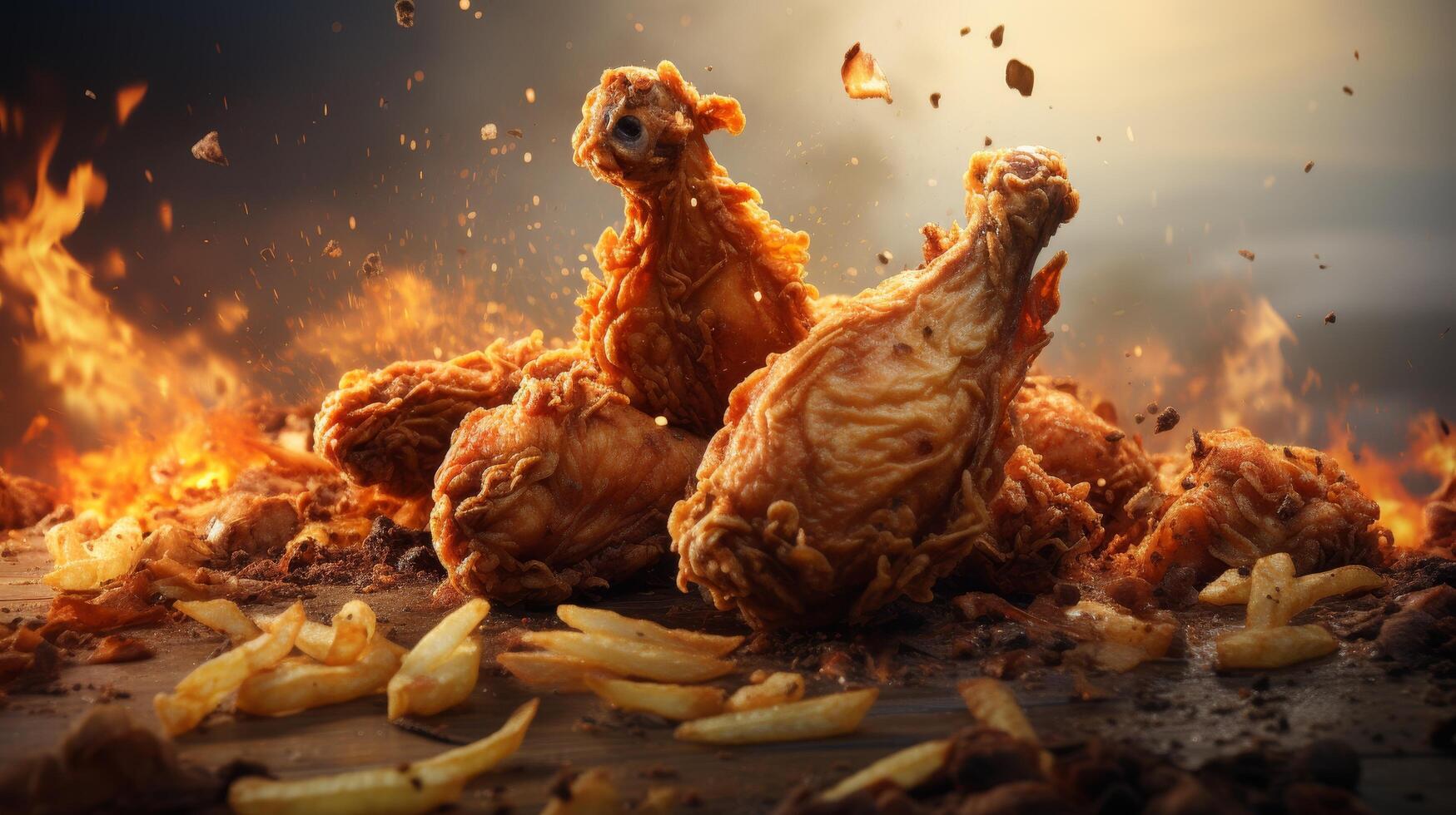 Crispy fried chicken with french fries photo