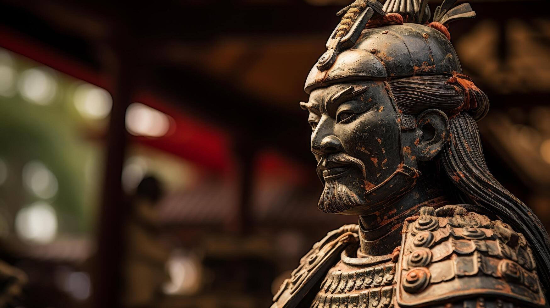 Ornate ancient chinese warrior statue photo