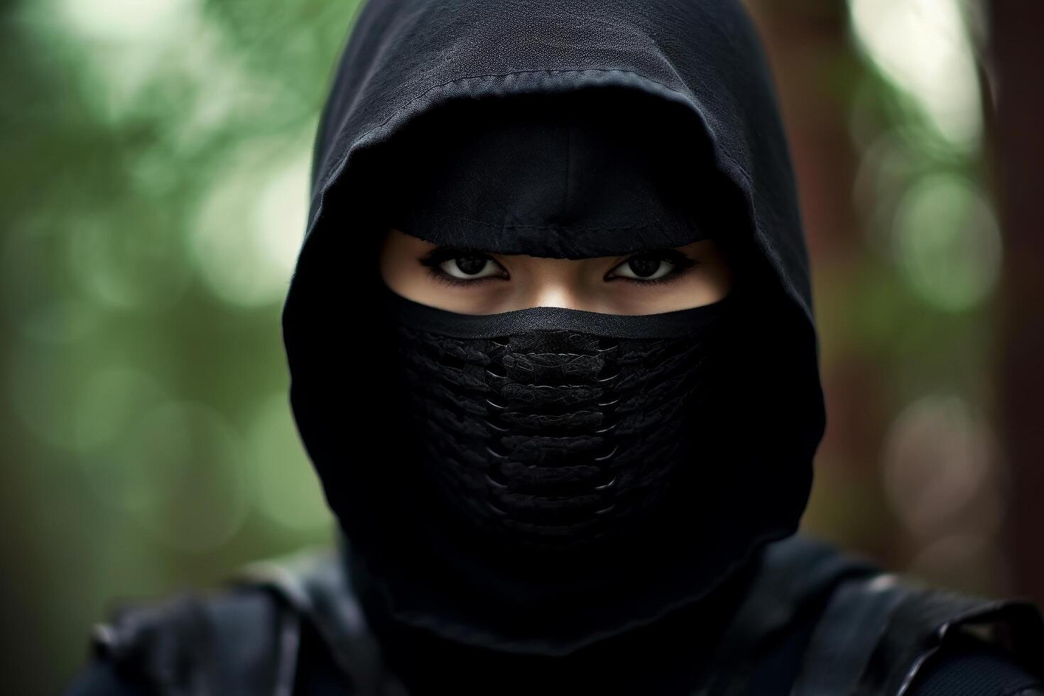 mysterious hooded figure in the forest photo
