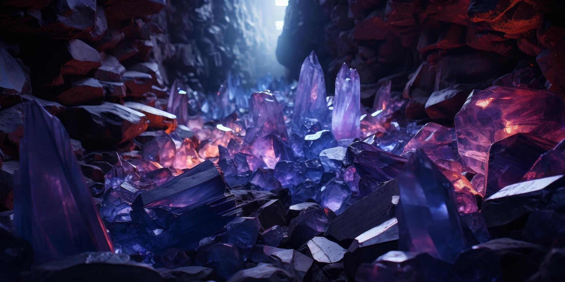 Stunning crystalline formations in a dark cave photo