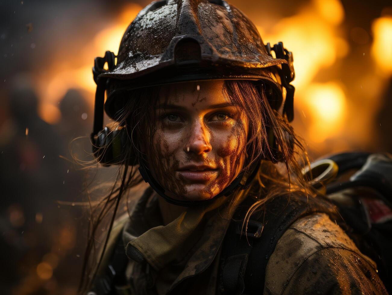 Determined firefighter in action photo