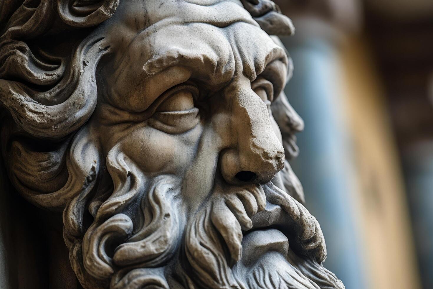 Detailed stone sculpture of an ancient mythological figure photo