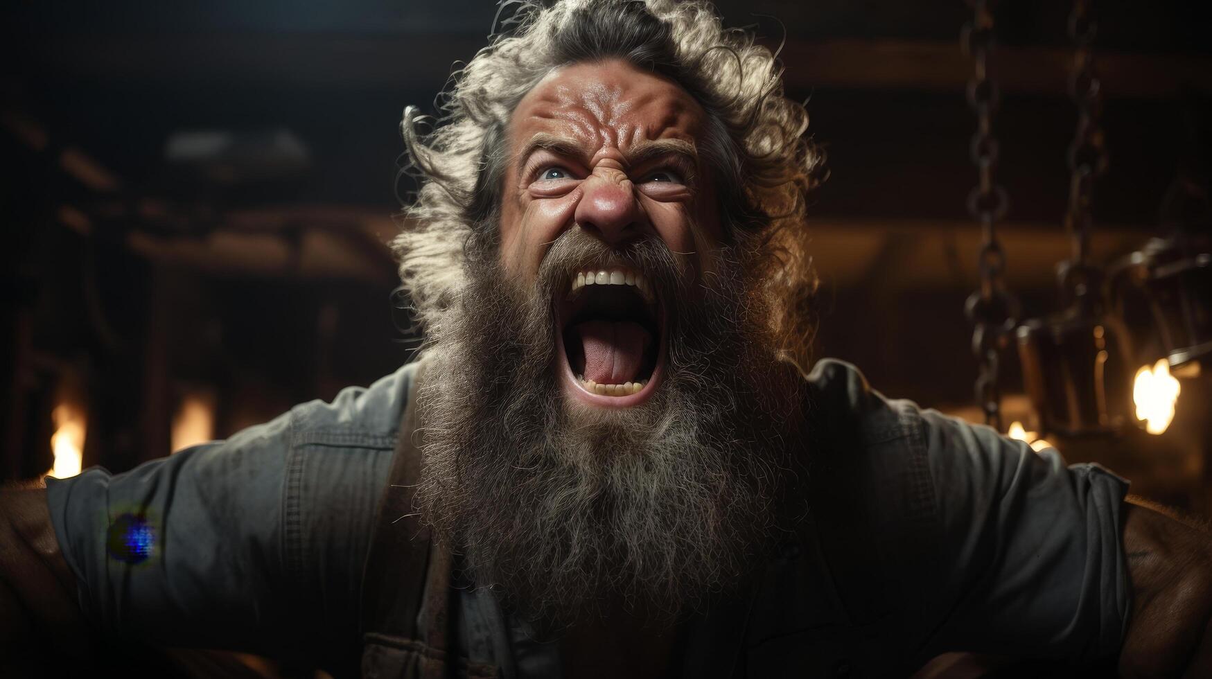 Bearded man shouting in anger photo