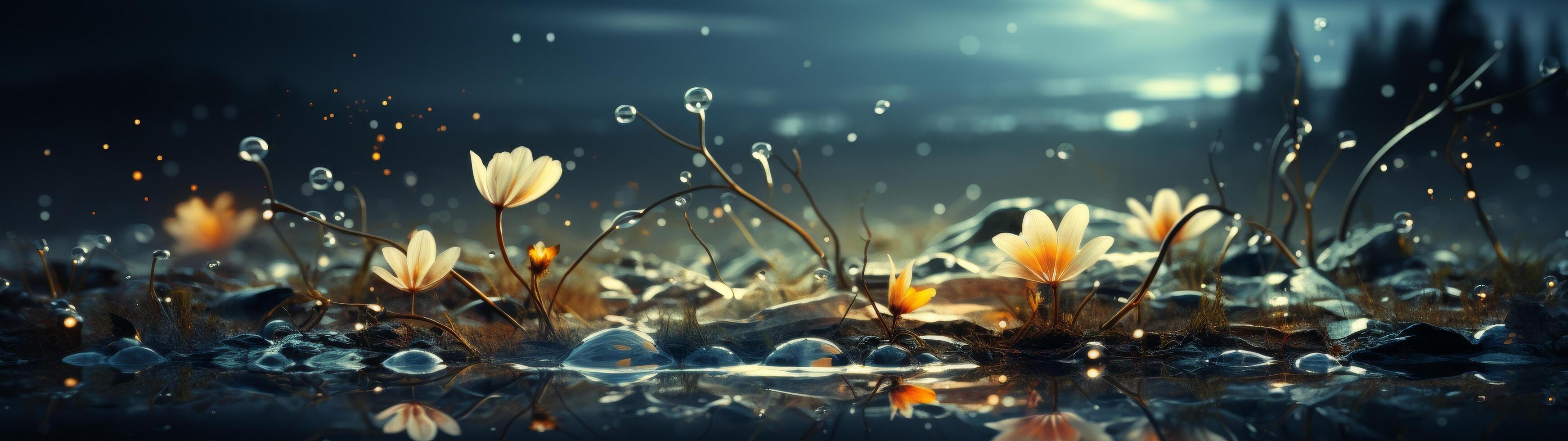 Enchanting Floral Reflection in Mystical Pond photo