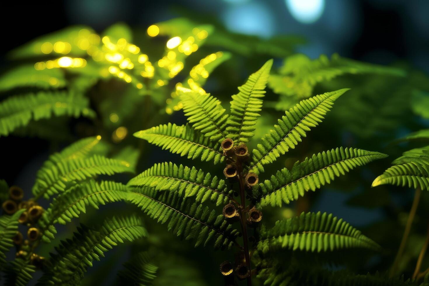 Vibrant green fern leaves in the forest photo