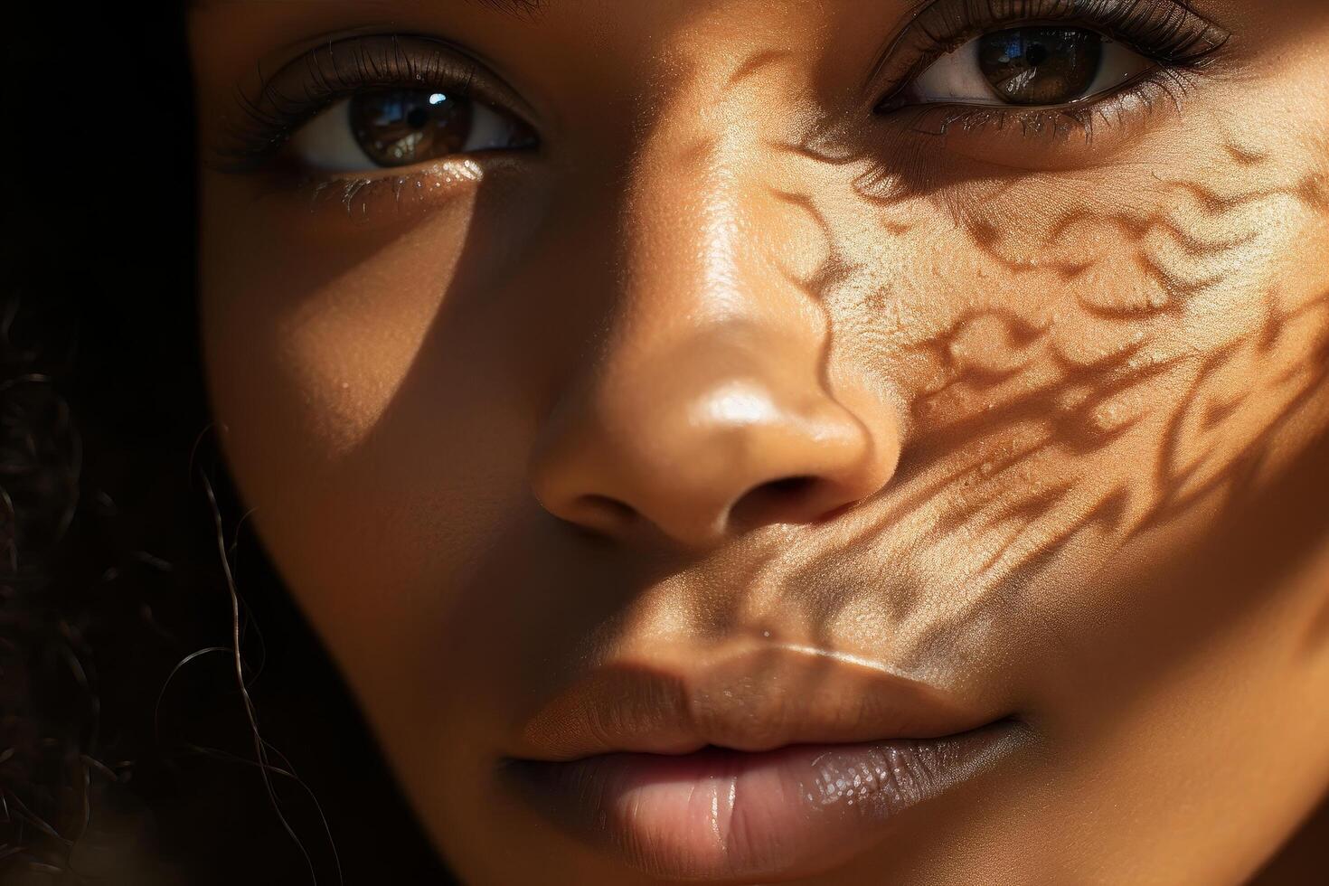 Closeup of a pensive womans face photo