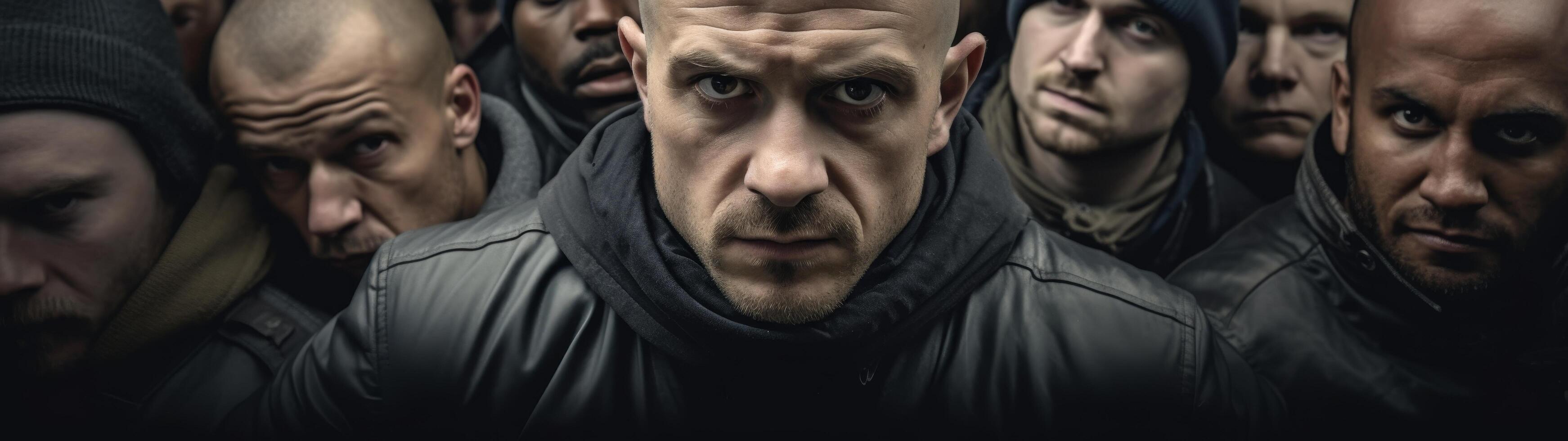 Intense group of serious men photo