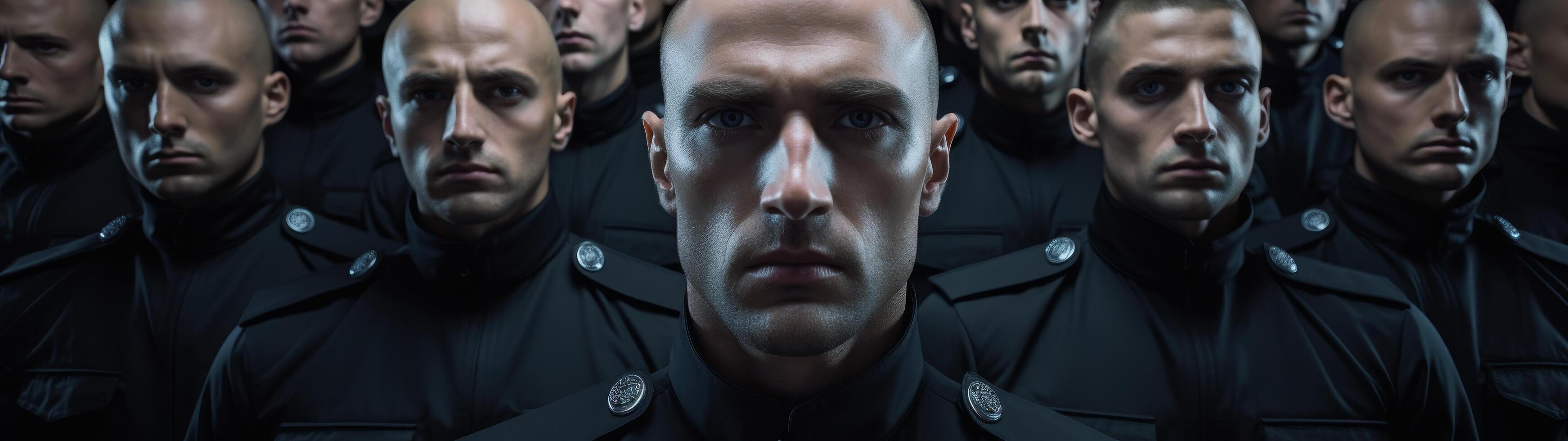 group of serious looking men in black uniforms photo