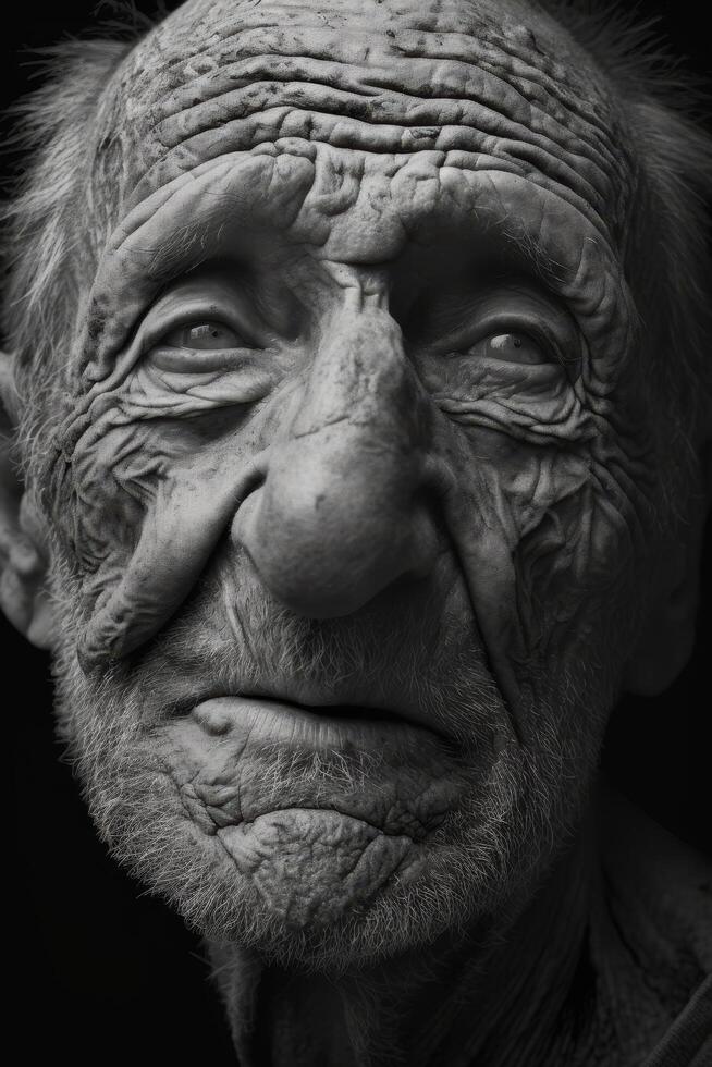 Close up portrait of an elderly man with weathered, wrinkled face photo